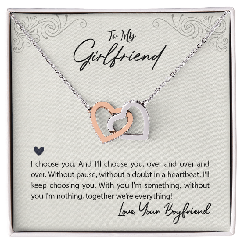 Interlocking Hearts Necklace - For Girlfriend I Choose You