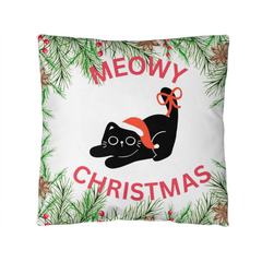 Have a Very Meowy Christmas with 2 Adorable Santa Cats on Reversible Indoor/Outdoor Pillow