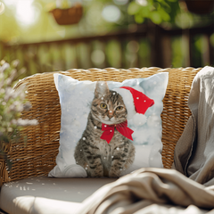 Indoor/Outdoor Pillows Revisable 2 for 1 Christmas Tabby and Floral Tabbys Everyday!