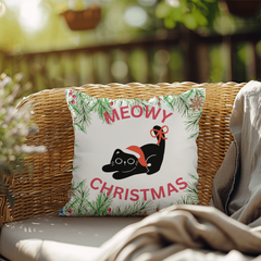 Have a Very Meowy Christmas with 2 Adorable Santa Cats on Reversible Indoor/Outdoor Pillow
