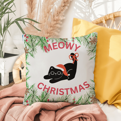 Have a Very Meowy Christmas with 2 Adorable Santa Cats on Reversible Indoor/Outdoor Pillow