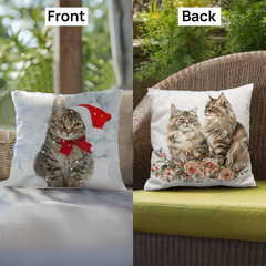 Indoor/Outdoor Pillows Revisable 2 for 1 Christmas Tabby and Floral Tabbys Everyday!