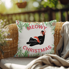Have a Very Meowy Christmas with 2 Adorable Santa Cats on Reversible Indoor/Outdoor Pillow