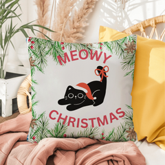 Have a Very Meowy Christmas with 2 Adorable Santa Cats on Reversible Indoor/Outdoor Pillow