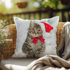Indoor/Outdoor Pillows Revisable 2 for 1 Christmas Tabby and Floral Tabbys Everyday!